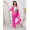 Ekouaer Pajamas For Women Set Silk Pjs 2 Piece Satin Sleepwear Long Sleeve Button Down Lounge Sets With Pant(Rose Red)