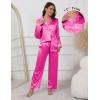 Ekouaer Pajamas For Women Set Silk Pjs 2 Piece Satin Sleepwear Long Sleeve Button Down Lounge Sets With Pant(Rose Red)