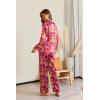 Ekouaer Pajamas For Women Set Silk Pjs 2 Piece Satin Sleepwear Long Sleeve Button Down Lounge Sets With Pant(Rose Red With Flower)