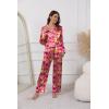 Ekouaer Pajamas For Women Set Silk Pjs 2 Piece Satin Sleepwear Long Sleeve Button Down Lounge Sets With Pant(Rose Red With Flower)