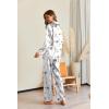 Ekouaer Pajamas For Women Set Silk Pjs 2 Piece Satin Sleepwear Long Sleeve Button Down Lounge Sets With Pant(White Flower)
