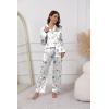 Ekouaer Pajamas For Women Set Silk Pjs 2 Piece Satin Sleepwear Long Sleeve Button Down Lounge Sets With Pant(White Flower)
