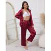 Ekouaer Pajamas For Women Set Silk Pjs 2 Piece Satin Sleepwear Long Sleeve Button Down Lounge Sets With Pant(Wine Red)