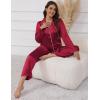 Ekouaer Pajamas For Women Set Silk Pjs 2 Piece Satin Sleepwear Long Sleeve Button Down Lounge Sets With Pant(Wine Red)