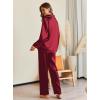 Ekouaer Pajamas For Women Set Silk Pjs 2 Piece Satin Sleepwear Long Sleeve Button Down Lounge Sets With Pant(Wine Red)