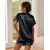 Ekouaer Pajamas for Women Set Silk Satin Pjs Button Down Sleepwear Summer Loungewear Top and Shorts Lounge Set S-XXL(Black)