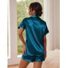 Ekouaer Pajamas for Women Set Silk Satin Pjs Button Down Sleepwear Summer Loungewear Top and Shorts Lounge Set S-XXL(Blue Green)