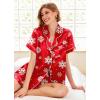 Ekouaer Pajamas for Women Set Silk Satin Pjs Button Down Sleepwear Summer Loungewear Top and Shorts Lounge Set S-XXL(Christmas Snow)