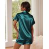 Ekouaer Pajamas for Women Set Silk Satin Pjs Button Down Sleepwear Summer Loungewear Top and Shorts Lounge Set S-XXL(Dark Green)