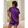 Ekouaer Pajamas for Women Set Silk Satin Pjs Button Down Sleepwear Summer Loungewear Top and Shorts Lounge Set S-XXL(Purple)