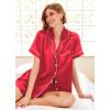 Ekouaer Pajamas for Women Set Silk Satin Pjs Button Down Sleepwear Summer Loungewear Top and Shorts Lounge Set S-XXL(Red)
