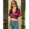 Ekouaer Pajamas for Women Set Silk Satin Pjs Button Down Sleepwear Summer Loungewear Top and Shorts Lounge Set S-XXL(Wine-2)
