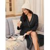 Ekouaer Robes for Women Long Sleeves Bathrobe V Neck Cozy Housecoat Lightweight Fleece Robe with Pockets S-XXL(Black)