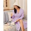 Ekouaer Robes for Women Long Sleeves Bathrobe V Neck Cozy Housecoat Lightweight Fleece Robe with Pockets S-XXL(Lavender)