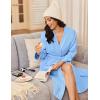 Ekouaer Robes for Women Long Sleeves Bathrobe V Neck Cozy Housecoat Lightweight Fleece Robe with Pockets S-XXL(Light Blue)
