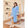 Ekouaer Robes for Women Long Sleeves Bathrobe V Neck Cozy Housecoat Lightweight Fleece Robe with Pockets S-XXL(Light Blue)