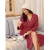 Ekouaer Robes for Women Long Sleeves Bathrobe V Neck Cozy Housecoat Lightweight Fleece Robe with Pockets S-XXL(Red)