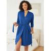 Ekouaer Robes for Women Ribbed Knit Bathrobe Soft Knee Length Kimono Robe 3/4 Sleeve Sleepwear with Pockets S-XXL(Blue)
