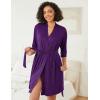 Ekouaer Robes for Women Ribbed Knit Bathrobe Soft Knee Length Kimono Robe 3/4 Sleeve Sleepwear with Pockets S-XXL(Deep Purple)
