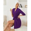 Ekouaer Robes for Women Ribbed Knit Bathrobe Soft Knee Length Kimono Robe 3/4 Sleeve Sleepwear with Pockets S-XXL(Deep Purple)