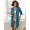 Ekouaer Robes for Women Ribbed Knit Bathrobe Soft Knee Length Kimono Robe 3/4 Sleeve Sleepwear with Pockets S-XXL(Lake Blue)
