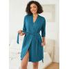 Ekouaer Robes for Women Ribbed Knit Bathrobe Soft Knee Length Kimono Robe 3/4 Sleeve Sleepwear with Pockets S-XXL(Lake Blue)