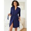 Ekouaer Robes for Women Ribbed Knit Bathrobe Soft Knee Length Kimono Robe 3/4 Sleeve Sleepwear with Pockets S-XXL(Navy Blue)