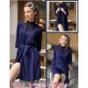 Ekouaer Robes for Women Ribbed Knit Bathrobe Soft Knee Length Kimono Robe 3/4 Sleeve Sleepwear with Pockets S-XXL(Navy Blue)