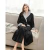 Ekouaer Robes for Women Soft Long Bathrobe Lightweight Fleece Shawl Collar Spa Robe Cozy Sleepwear with Pockets S-XXL(Black/Light Gray)