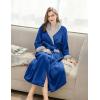 Ekouaer Robes for Women Soft Long Bathrobe Lightweight Fleece Shawl Collar Spa Robe Cozy Sleepwear with Pockets S-XXL(Deep Blue/Light Gray)