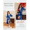 Ekouaer Robes for Women Soft Long Bathrobe Lightweight Fleece Shawl Collar Spa Robe Cozy Sleepwear with Pockets S-XXL(Deep Blue/Light Gray)