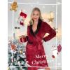 Ekouaer Robes for Women Soft Long Bathrobe Lightweight Fleece Shawl Collar Spa Robe Cozy Sleepwear with Pockets S-XXL(Wine Red)