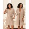 Ekouaer Short Robes for Women Lightweight Bathrobe Kimono Robes Knee Length 3/4 Sleeve Swiss Polka Dot Soft Robe with Pockets(Beige)