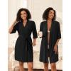Ekouaer Short Robes for Women Lightweight Bathrobe Kimono Robes Knee Length 3/4 Sleeve Swiss Polka Dot Soft Robe with Pockets(Black)