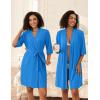 Ekouaer Short Robes for Women Lightweight Bathrobe Kimono Robes Knee Length 3/4 Sleeve Swiss Polka Dot Soft Robe with Pockets(Blue)