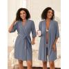 Ekouaer Short Robes for Women Lightweight Bathrobe Kimono Robes Knee Length 3/4 Sleeve Swiss Polka Dot Soft Robe with Pockets(Grey)