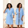 Ekouaer Short Robes for Women Lightweight Bathrobe Kimono Robes Knee Length 3/4 Sleeve Swiss Polka Dot Soft Robe with Pockets(Light Blue)