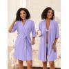 Ekouaer Short Robes for Women Lightweight Bathrobe Kimono Robes Knee Length 3/4 Sleeve Swiss Polka Dot Soft Robe with Pockets(Lilac)