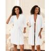 Ekouaer Short Robes for Women Lightweight Bathrobe Kimono Robes Knee Length 3/4 Sleeve Swiss Polka Dot Soft Robe with Pockets(White)