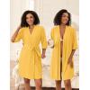 Ekouaer Short Robes for Women Lightweight Bathrobe Kimono Robes Knee Length 3/4 Sleeve Swiss Polka Dot Soft Robe with Pockets(Yellow)