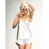 Ekouaer Silk Pajamas for Women Satin Cami Pjs Set V Neck Camisole Shorts Set Adjustable Strap Sleepwear(Pure White)