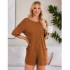 Ekouaer Summer Rompers for Women Short Sleeve Oversized T-shirt Romper Reversible Baggy Jumpsuit Outfits with Pockets(Caramel)