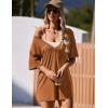 Ekouaer Summer Rompers for Women Short Sleeve Oversized T-shirt Romper Reversible Baggy Jumpsuit Outfits with Pockets(Caramel)