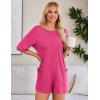 Ekouaer Summer Rompers for Women Short Sleeve Oversized T-shirt Romper Reversible Baggy Jumpsuit Outfits with Pockets(Hot Pink)