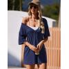 Ekouaer Summer Rompers for Women Short Sleeve Oversized T-shirt Romper Reversible Baggy Jumpsuit Outfits with Pockets(Navy Blue)