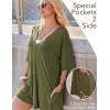 Ekouaer Summer Rompers for Women Short Sleeve Oversized T-shirt Romper Reversible Baggy Jumpsuit Outfits with Pockets(Olive Green)