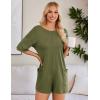 Ekouaer Summer Rompers for Women Short Sleeve Oversized T-shirt Romper Reversible Baggy Jumpsuit Outfits with Pockets(Olive Green)