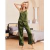 Ekouaer Women Silk Satin Pajamas Sleeveless Pjs Set 2 Piece Summer Loungewear Sleepwear with Pockets S-XXL(Army Green)