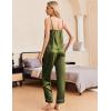Ekouaer Women Silk Satin Pajamas Sleeveless Pjs Set 2 Piece Summer Loungewear Sleepwear with Pockets S-XXL(Army Green)