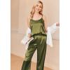 Ekouaer Women Silk Satin Pajamas Sleeveless Pjs Set 2 Piece Summer Loungewear Sleepwear with Pockets S-XXL(Army Green)